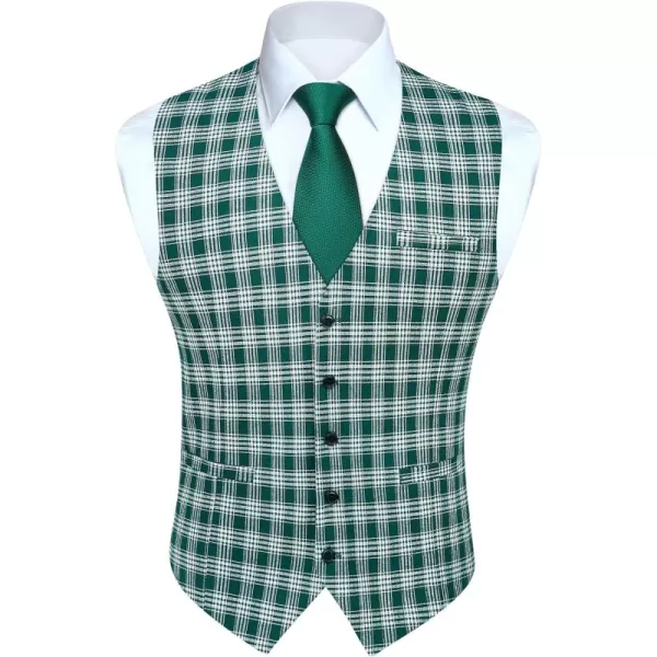 HISDERN Men's Suit Vest Plaid Dress Vest for Men Slim Fit Formal Business Waistcoat Tuxedo V-Ncek Solid Vest for Wedding