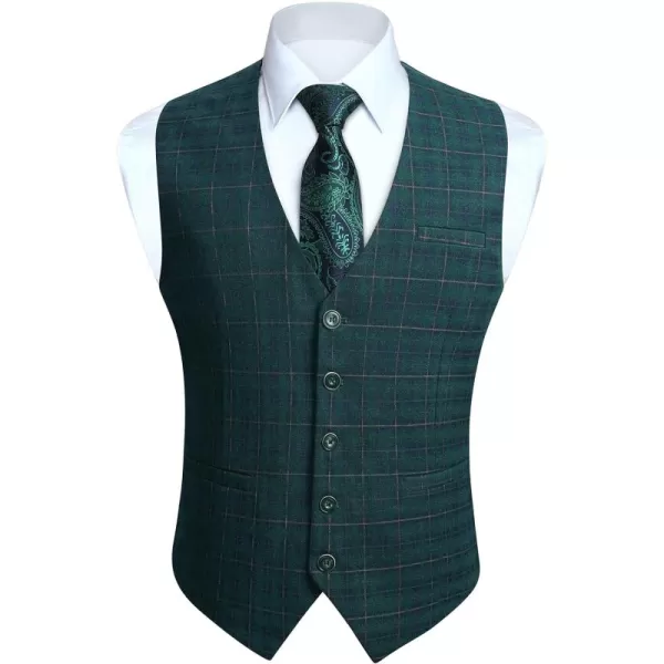 HISDERN Men's Suit Vest Plaid Dress Vest for Men Slim Fit Formal Business Waistcoat Tuxedo V-Ncek Solid Vest for Wedding