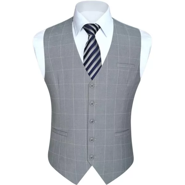 HISDERN Men's Suit Vest Plaid Dress Vest for Men Slim Fit Formal Business Waistcoat Tuxedo V-Ncek Solid Vest for Wedding