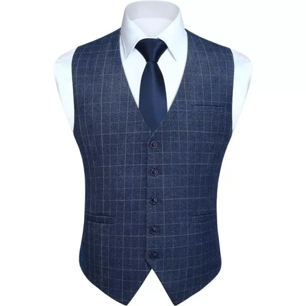 HISDERN Men's Suit Vest Plaid Dress Vest for Men Slim Fit Formal Business Waistcoat Tuxedo V-Ncek Solid Vest for Wedding