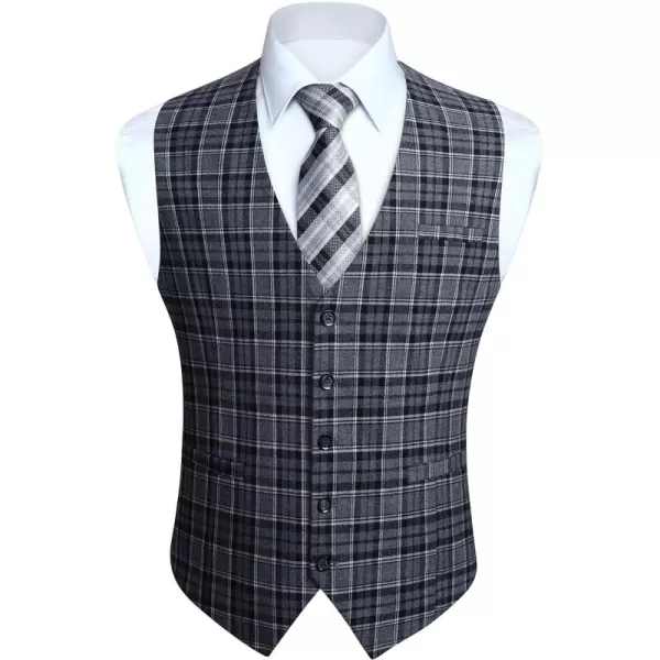 HISDERN Men's Suit Vest Plaid Dress Vest for Men Slim Fit Formal Business Waistcoat Tuxedo V-Ncek Solid Vest for Wedding
