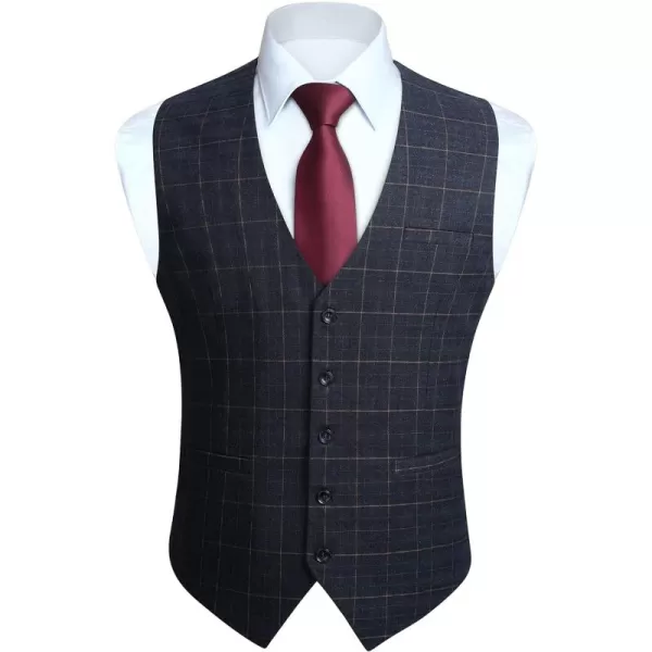 HISDERN Men's Suit Vest Plaid Dress Vest for Men Slim Fit Formal Business Waistcoat Tuxedo V-Ncek Solid Vest for Wedding