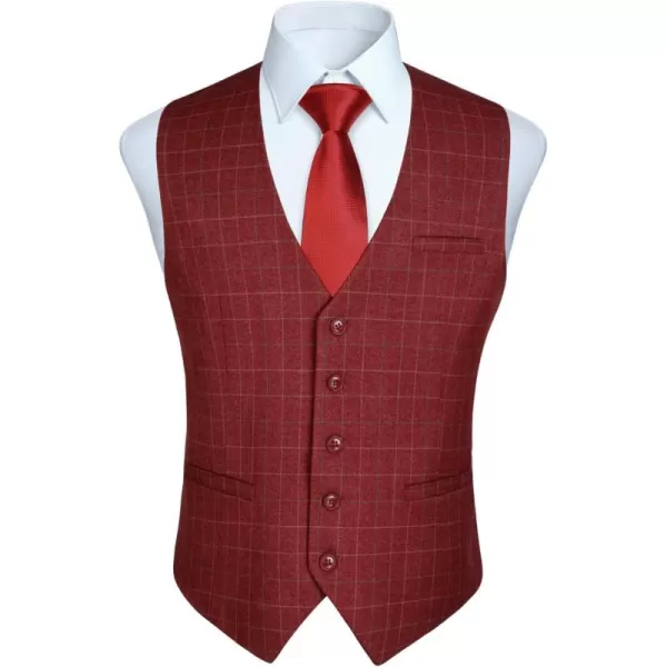 HISDERN Men's Suit Vest Plaid Dress Vest for Men Slim Fit Formal Business Waistcoat Tuxedo V-Ncek Solid Vest for Wedding