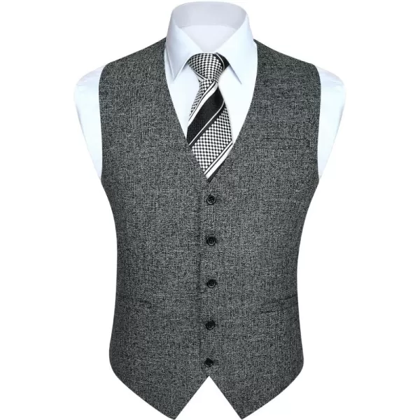 HISDERN Men's Suit Vest Plaid Dress Vest for Men Slim Fit Formal Business Waistcoat Tuxedo V-Ncek Solid Vest for Wedding
