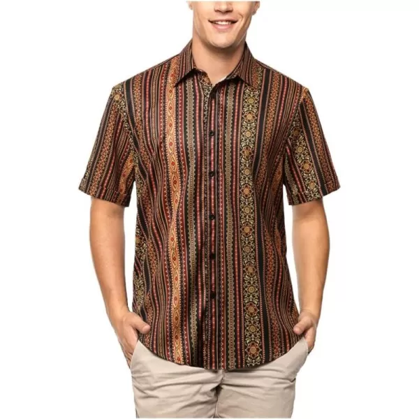 HISDERN Men's Summer Tropical Shirts Short Sleeve Hawaiian Button Down Retro Shirts Striped Casual Beach 70S Vacation