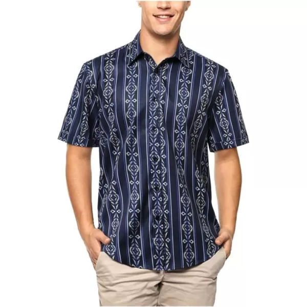 HISDERN Men's Summer Tropical Shirts Short Sleeve Hawaiian Button Down Retro Shirts Striped Casual Beach 70S Vacation