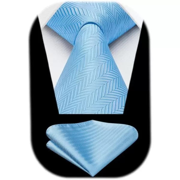 HISDERN Mens Tie Striped Ties and Handkerchief Set Business Formal Woven Pocket Square Wedding College Stripe Necktie
