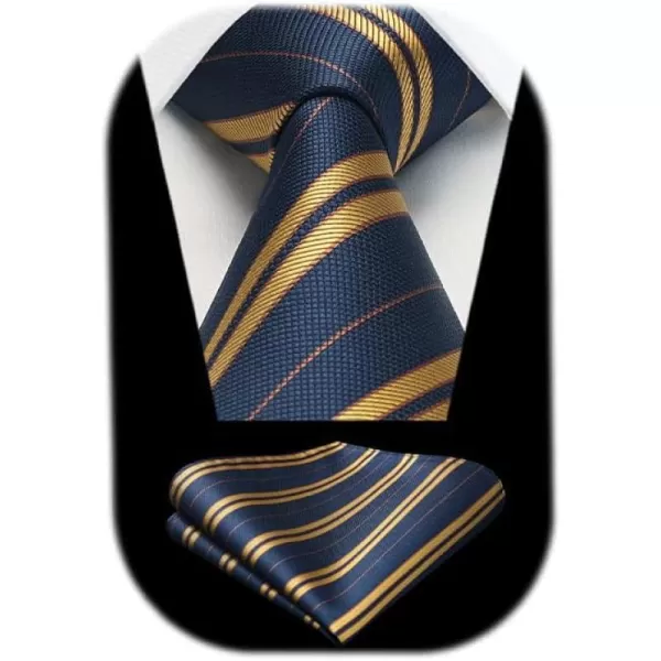HISDERN Mens Tie Striped Ties and Handkerchief Set Business Formal Woven Pocket Square Wedding College Stripe Necktie