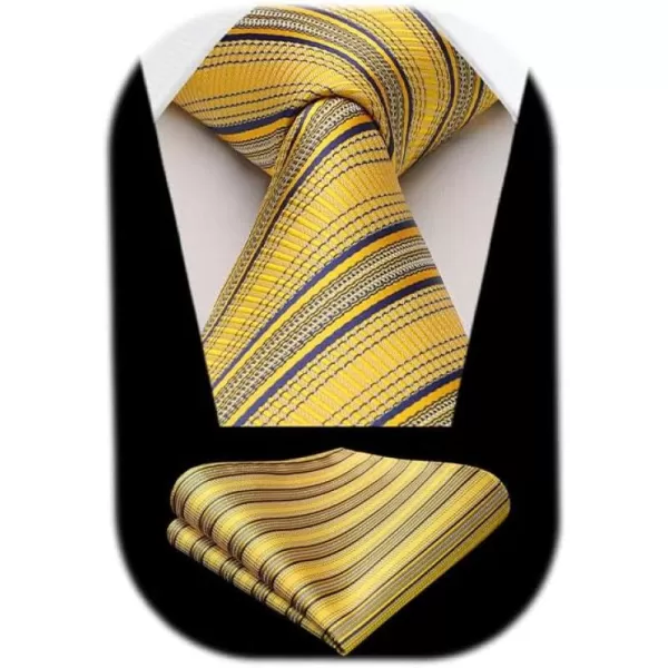 HISDERN Mens Tie Striped Ties and Handkerchief Set Business Formal Woven Pocket Square Wedding College Stripe Necktie