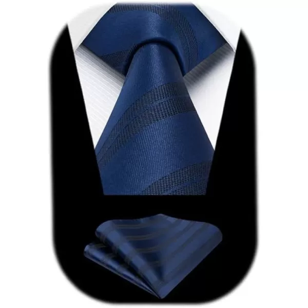 HISDERN Mens Tie Striped Ties and Handkerchief Set Business Formal Woven Pocket Square Wedding College Stripe Necktie