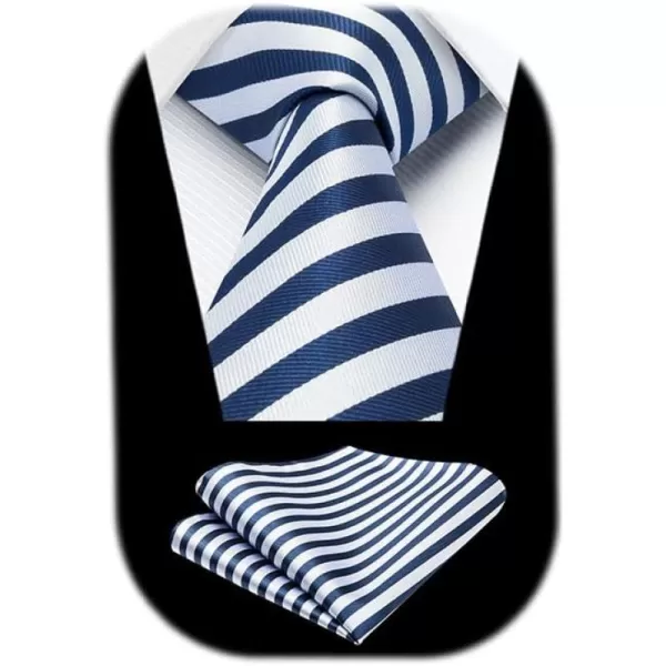 HISDERN Mens Tie Striped Ties and Handkerchief Set Business Formal Woven Pocket Square Wedding College Stripe Necktie
