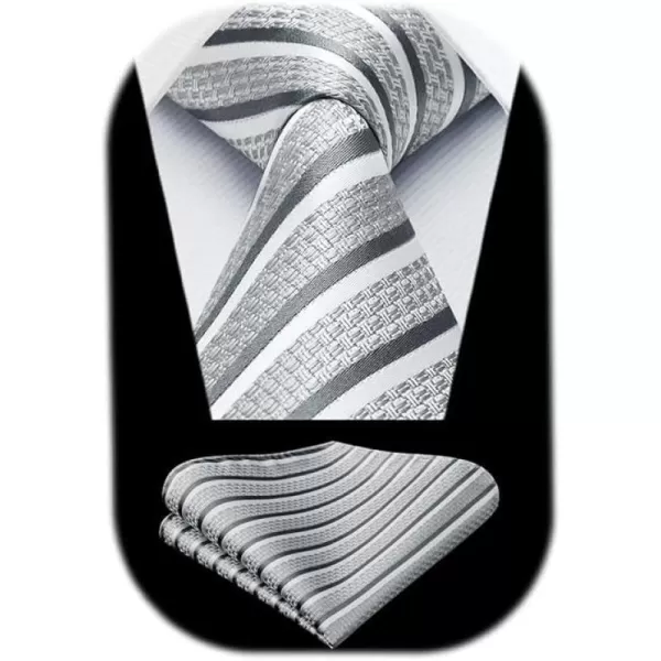 HISDERN Mens Tie Striped Ties and Handkerchief Set Business Formal Woven Pocket Square Wedding College Stripe Necktie