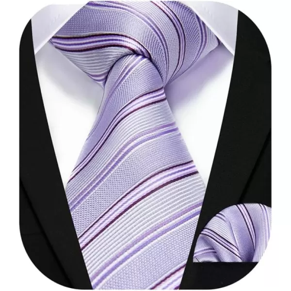 HISDERN Mens Tie Striped Ties and Handkerchief Set Business Formal Woven Pocket Square Wedding College Stripe Necktie