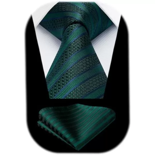 HISDERN Mens Tie Striped Ties and Handkerchief Set Business Formal Woven Pocket Square Wedding College Stripe Necktie