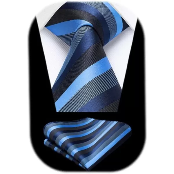 HISDERN Mens Tie Striped Ties and Handkerchief Set Business Formal Woven Pocket Square Wedding College Stripe Necktie