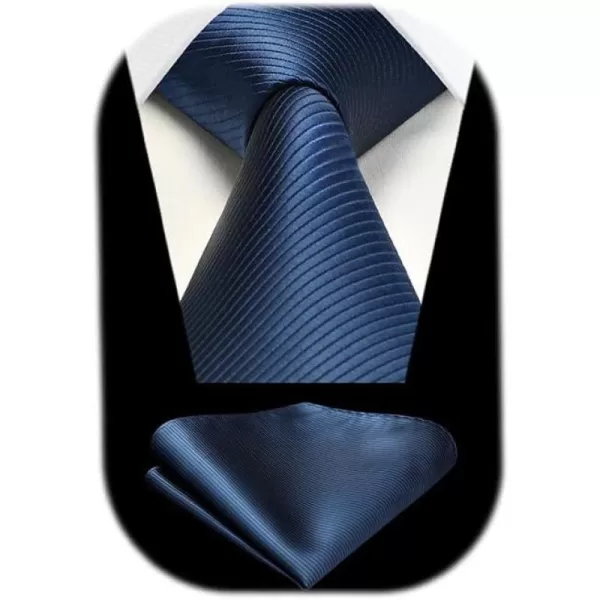 HISDERN Mens Tie Striped Ties and Handkerchief Set Business Formal Woven Pocket Square Wedding College Stripe Necktie