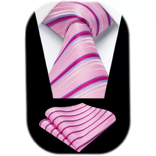 HISDERN Mens Tie Striped Ties and Handkerchief Set Business Formal Woven Pocket Square Wedding College Stripe Necktie