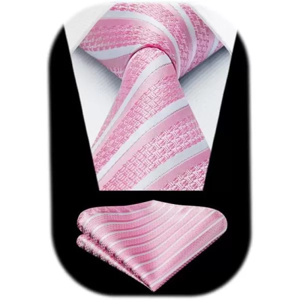 HISDERN Mens Tie Striped Ties and Handkerchief Set Business Formal Woven Pocket Square Wedding College Stripe Necktie