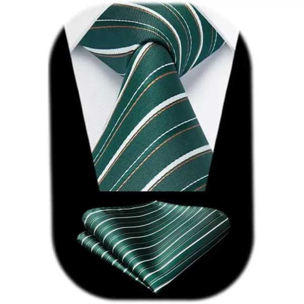 HISDERN Mens Tie Striped Ties and Handkerchief Set Business Formal Woven Pocket Square Wedding College Stripe Necktie