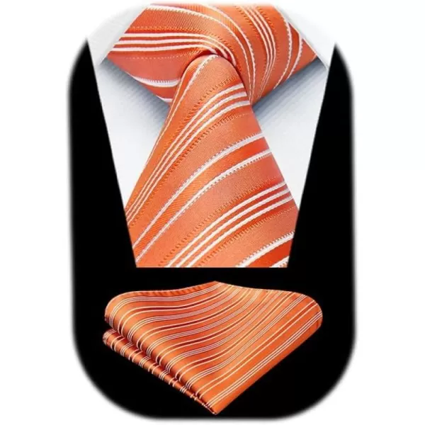 HISDERN Mens Tie Striped Ties and Handkerchief Set Business Formal Woven Pocket Square Wedding College Stripe Necktie