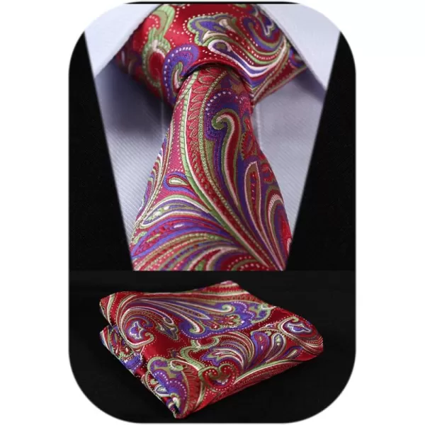 HISDERN Mens Ties Paisley Tie and Pocket Square Woven Classic Floral Mens Necktie Handkerchief Set for Wedding Party