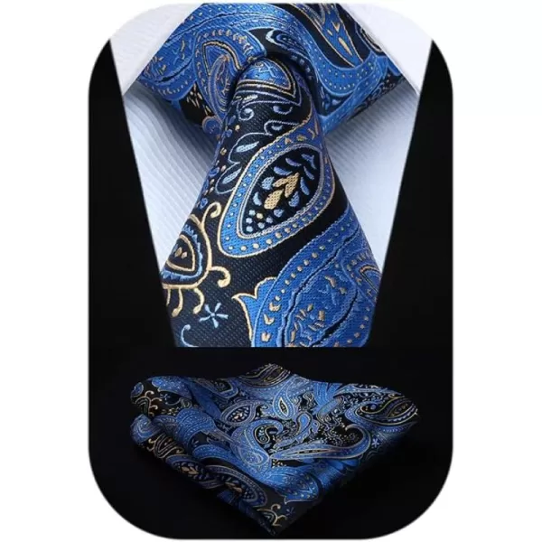 HISDERN Mens Ties Paisley Tie and Pocket Square Woven Classic Floral Mens Necktie Handkerchief Set for Wedding Party