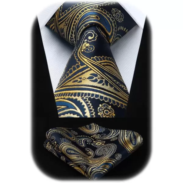 HISDERN Mens Ties Paisley Tie and Pocket Square Woven Classic Floral Mens Necktie Handkerchief Set for Wedding Party