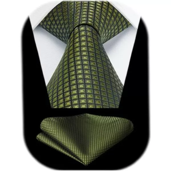 HISDERN Mens Ties Plaid Tie and Pocket Square Set Classic Woven Formal Checkered Neckties &amp; Handkerchief Wedding Party