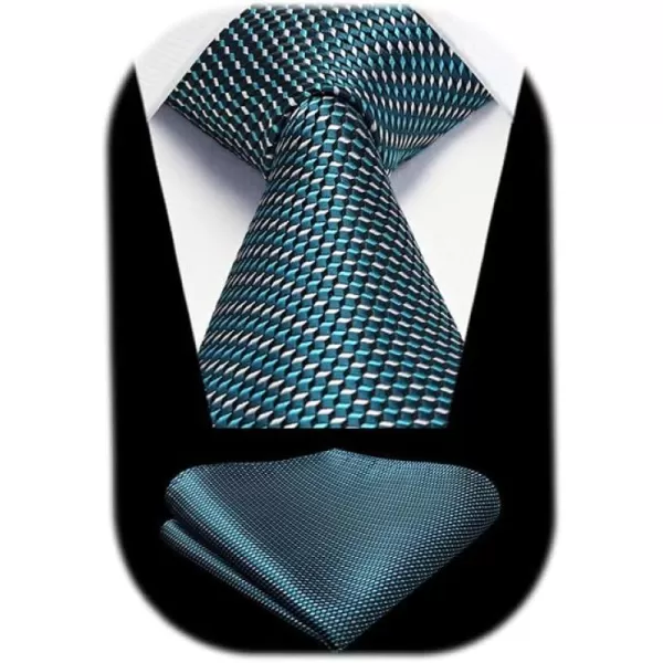 HISDERN Mens Ties Plaid Tie and Pocket Square Set Classic Woven Formal Checkered Neckties &amp; Handkerchief Wedding Party