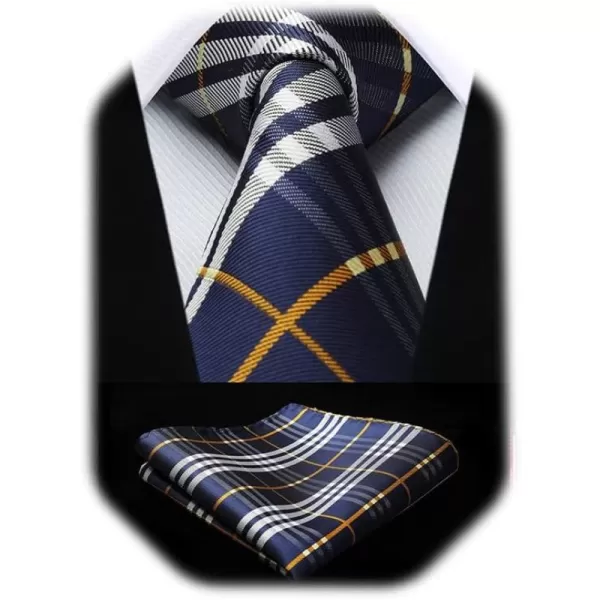 HISDERN Mens Ties Plaid Tie and Pocket Square Set Classic Woven Formal Checkered Neckties &amp; Handkerchief Wedding Party