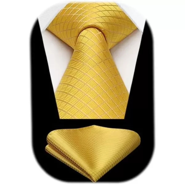 HISDERN Mens Ties Plaid Tie and Pocket Square Set Classic Woven Formal Checkered Neckties &amp; Handkerchief Wedding Party