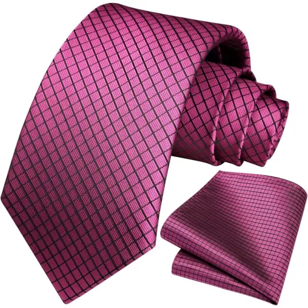HISDERN Mens Ties Plaid Tie and Pocket Square Set Classic Woven Formal Checkered Neckties &amp; Handkerchief Wedding Party