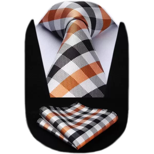 HISDERN Mens Ties Plaid Tie and Pocket Square Set Classic Woven Formal Checkered Neckties &amp; Handkerchief Wedding Party