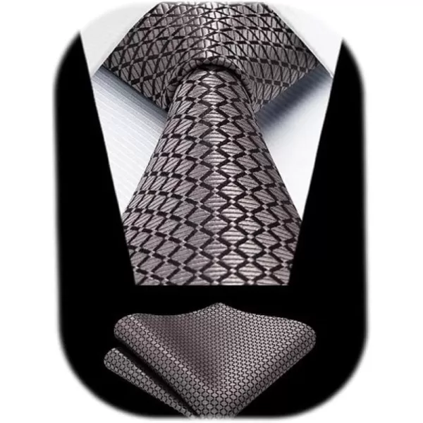 HISDERN Mens Ties Plaid Tie and Pocket Square Set Classic Woven Formal Checkered Neckties &amp; Handkerchief Wedding Party