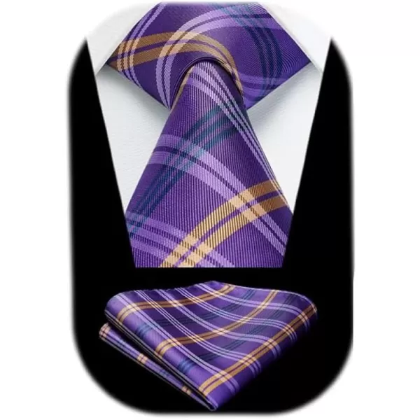 HISDERN Mens Ties Plaid Tie and Pocket Square Set Classic Woven Formal Checkered Neckties &amp; Handkerchief Wedding Party