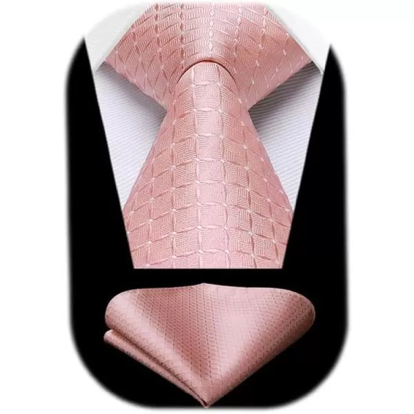 HISDERN Mens Ties Plaid Tie and Pocket Square Set Classic Woven Formal Checkered Neckties &amp; Handkerchief Wedding Party