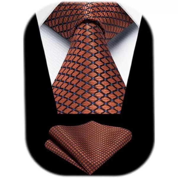HISDERN Mens Ties Plaid Tie and Pocket Square Set Classic Woven Formal Checkered Neckties &amp; Handkerchief Wedding Party