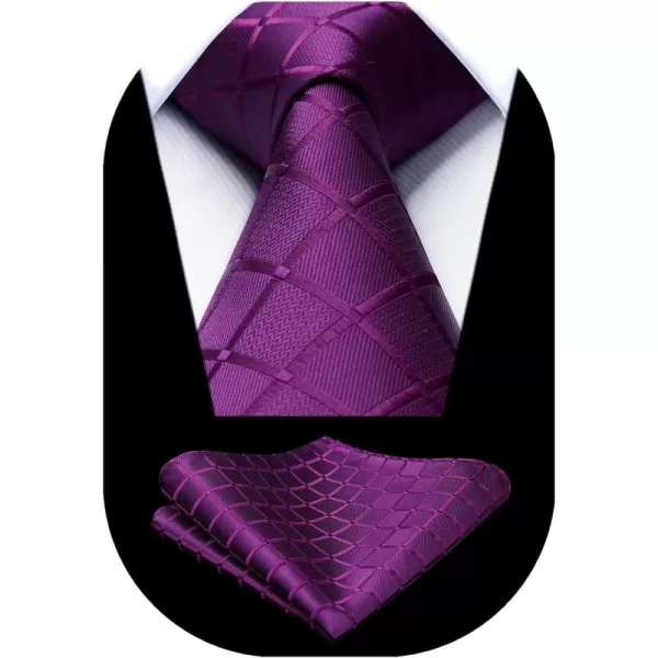 HISDERN Mens Ties Plaid Tie and Pocket Square Set Classic Woven Formal Checkered Neckties &amp; Handkerchief Wedding Party
