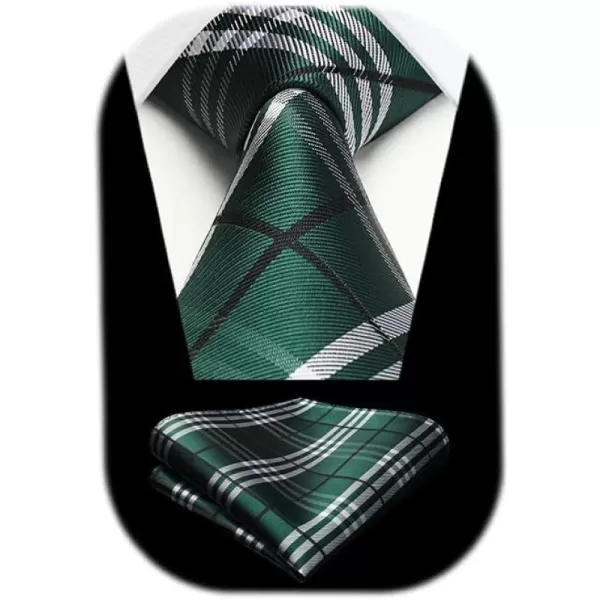 HISDERN Mens Ties Plaid Tie and Pocket Square Set Classic Woven Formal Checkered Neckties &amp; Handkerchief Wedding Party