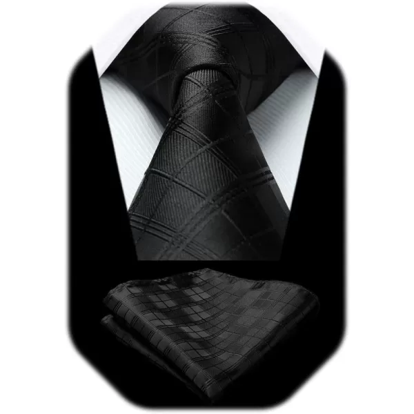 HISDERN Mens Ties Plaid Tie and Pocket Square Set Classic Woven Formal Checkered Neckties &amp; Handkerchief Wedding Party