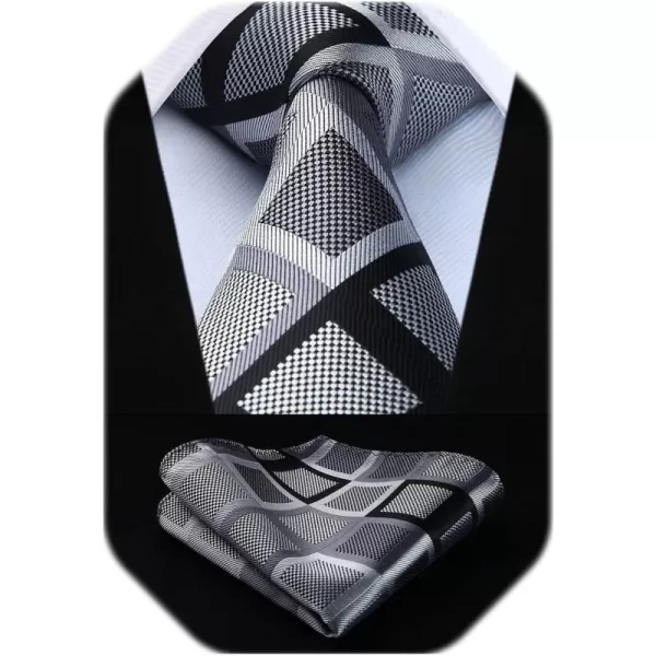 HISDERN Mens Ties Plaid Tie and Pocket Square Set Classic Woven Formal Checkered Neckties &amp; Handkerchief Wedding Party