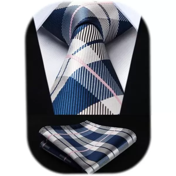 HISDERN Mens Ties Plaid Tie and Pocket Square Set Classic Woven Formal Checkered Neckties &amp; Handkerchief Wedding Party