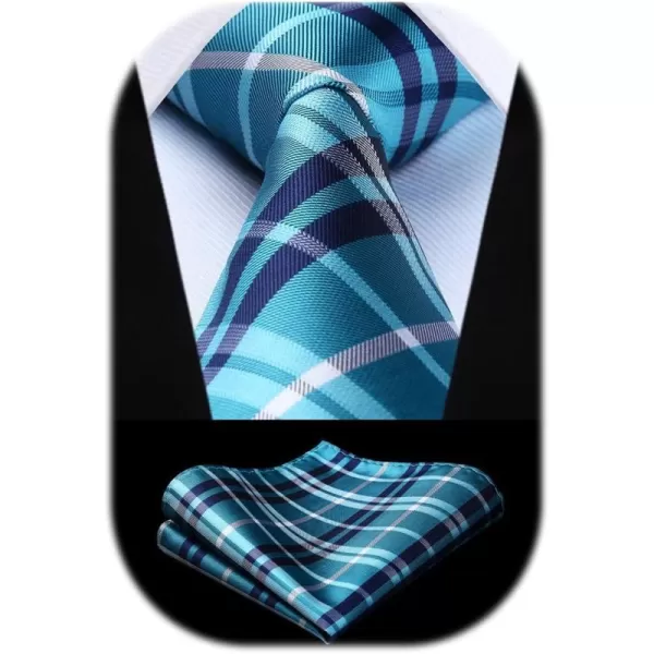 HISDERN Mens Ties Plaid Tie and Pocket Square Set Classic Woven Formal Checkered Neckties &amp; Handkerchief Wedding Party
