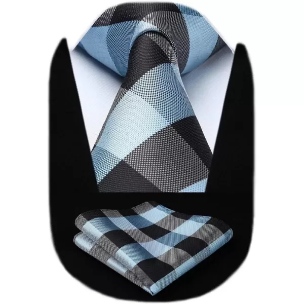 HISDERN Mens Ties Plaid Tie and Pocket Square Set Classic Woven Formal Checkered Neckties &amp; Handkerchief Wedding Party