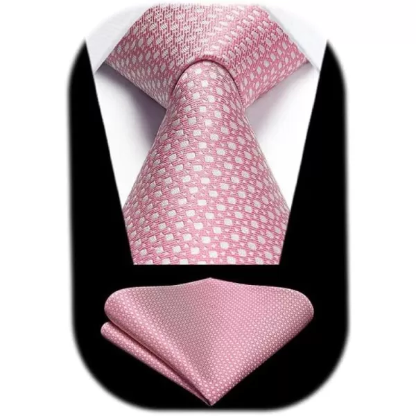 HISDERN Mens Ties Plaid Tie and Pocket Square Set Classic Woven Formal Checkered Neckties &amp; Handkerchief Wedding Party