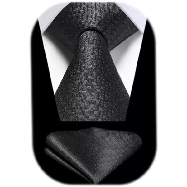 HISDERN Mens Ties Plaid Tie and Pocket Square Set Classic Woven Formal Checkered Neckties &amp; Handkerchief Wedding Party