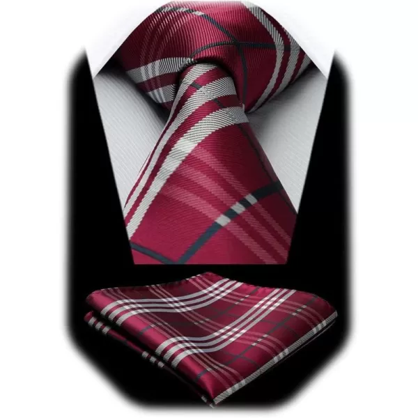 HISDERN Mens Ties Plaid Tie and Pocket Square Set Classic Woven Formal Checkered Neckties &amp; Handkerchief Wedding Party