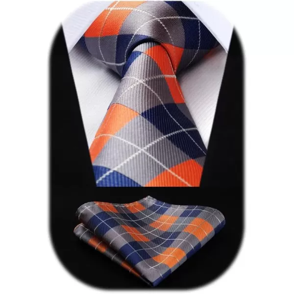 HISDERN Mens Ties Plaid Tie and Pocket Square Set Classic Woven Formal Checkered Neckties &amp; Handkerchief Wedding Party