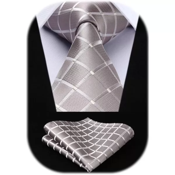 HISDERN Mens Ties Plaid Tie and Pocket Square Set Classic Woven Formal Checkered Neckties &amp; Handkerchief Wedding Party