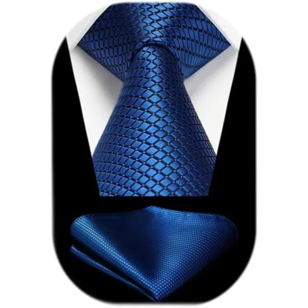 HISDERN Mens Ties Plaid Tie and Pocket Square Set Classic Woven Formal Checkered Neckties &amp; Handkerchief Wedding Party